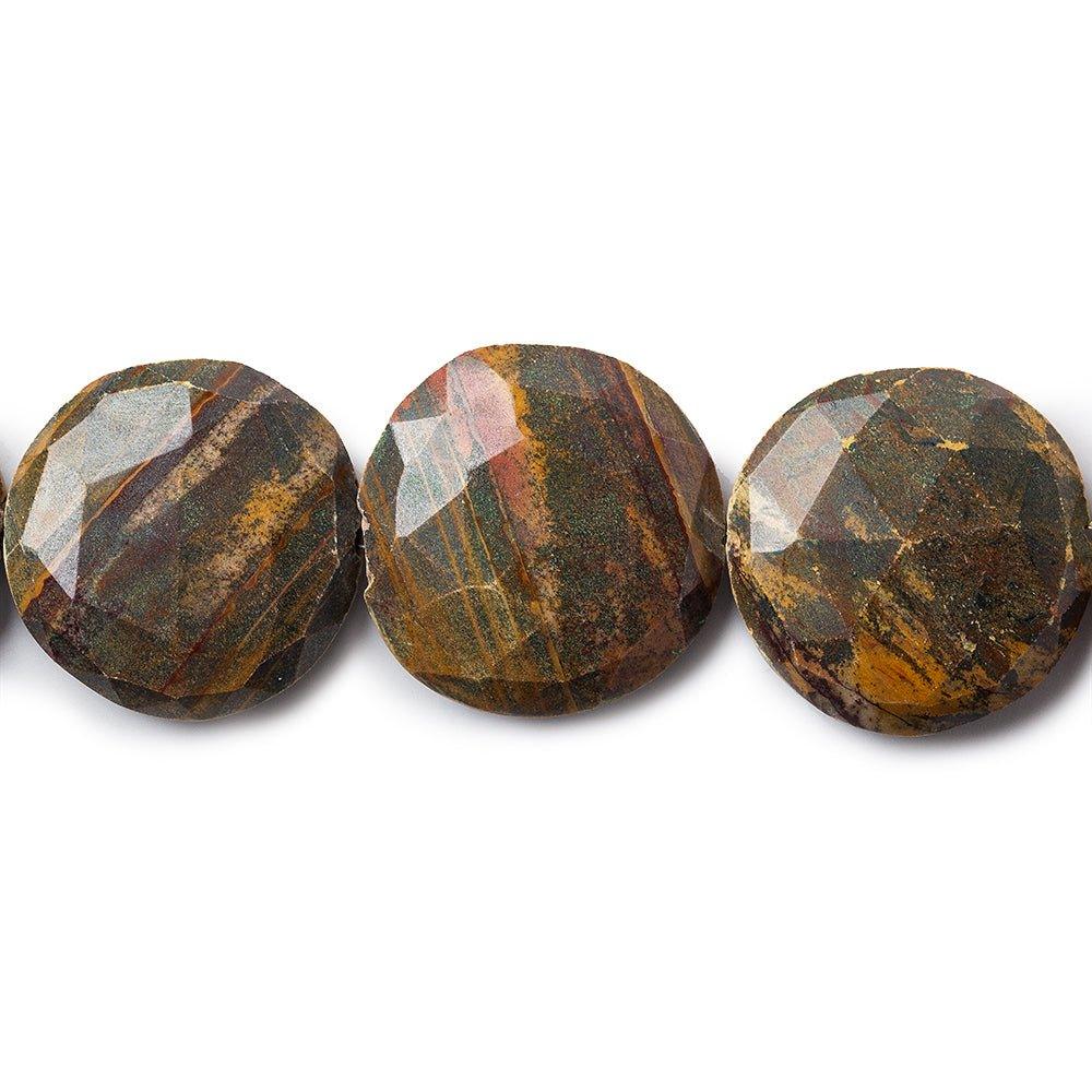 20 - 23mm Tortoise Shell Jasper Side Drilled Faceted Coin Beads 8 inch 10 pieces - The Bead Traders
