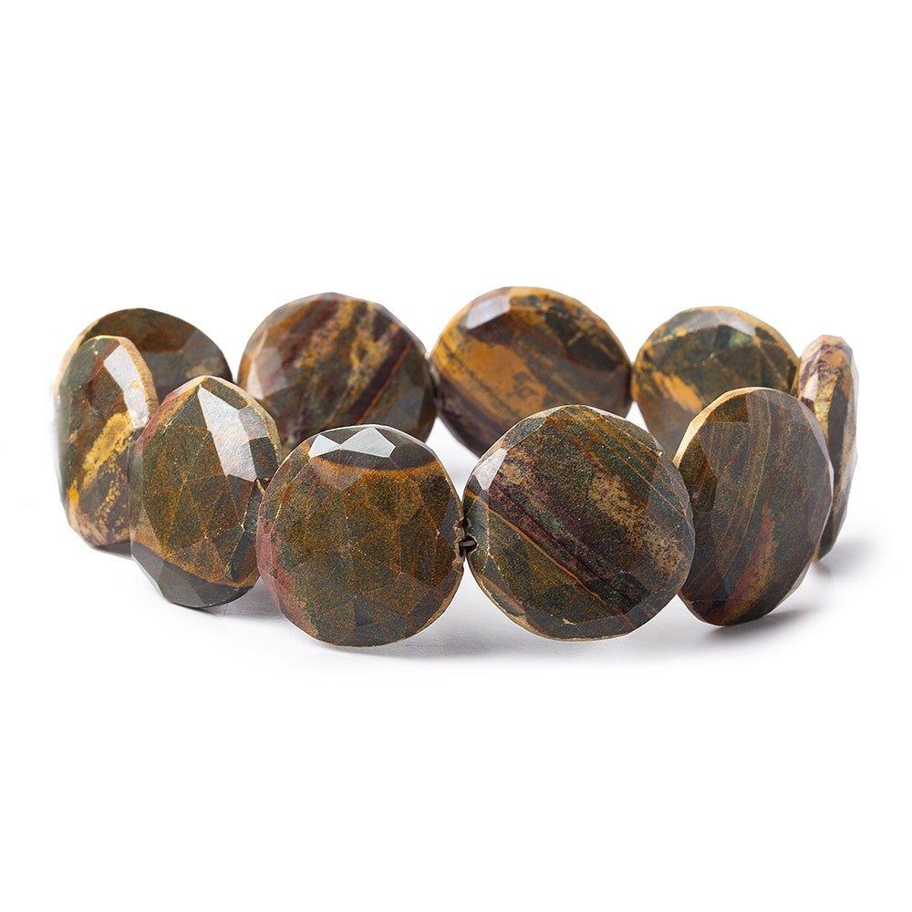 20 - 23mm Tortoise Shell Jasper Side Drilled Faceted Coin Beads 8 inch 10 pieces - The Bead Traders