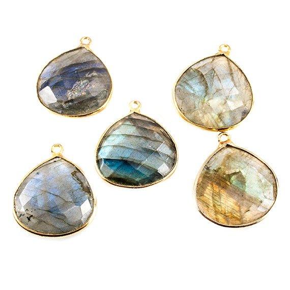 20mm 22kt Gold plated Bezel Labradorite Faceted Heart Focal Bead 1 piece - The Bead Traders