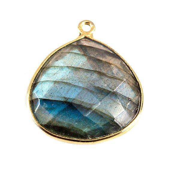 20mm 22kt Gold plated Bezel Labradorite Faceted Heart Focal Bead 1 piece - The Bead Traders