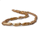 20mm Golden Copper Straight Drilled Biwa Freshwater Pearls, 15 inch - The Bead Traders
