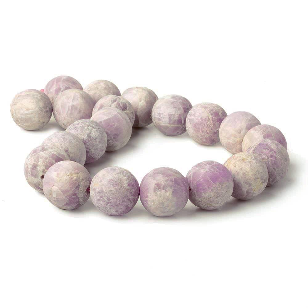 20mm Matte Kunzite tumbled plain rounds 16 inch 20 beads - The Bead Traders