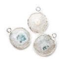 20mm Silver Leafed Solar Quartz Coin Pendant 1 piece 17mm average size - The Bead Traders