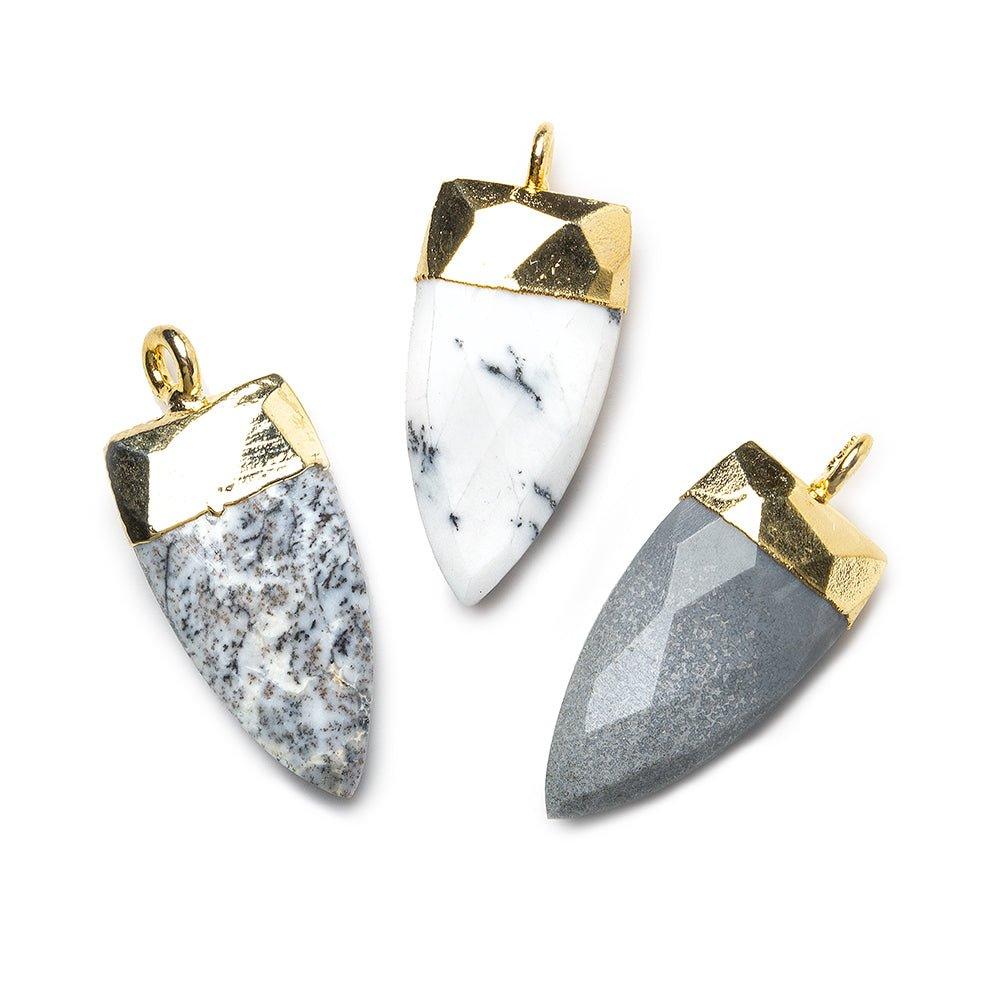 20x10mm Gold Leafed Dendritic Opal faceted point focal Pendant 1 piece - The Bead Traders