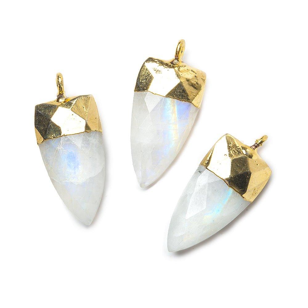 20x10mm Gold Leafed Rainbow Moonstone faceted point focal Pendant 1 piece - The Bead Traders