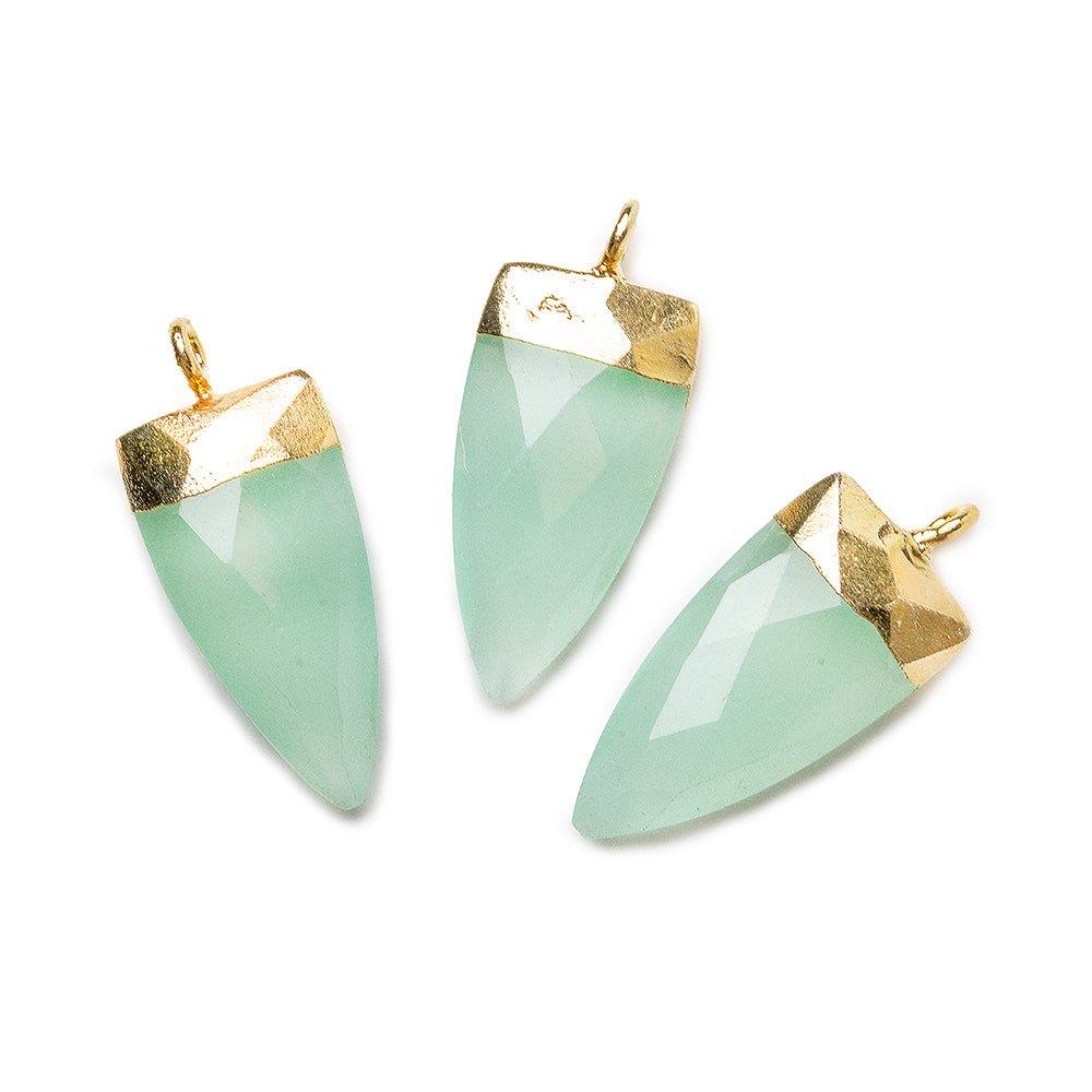 20x10mm Gold Leafed Seafoam Green Chalcedony faceted point focal Pendant 1 piece - The Bead Traders