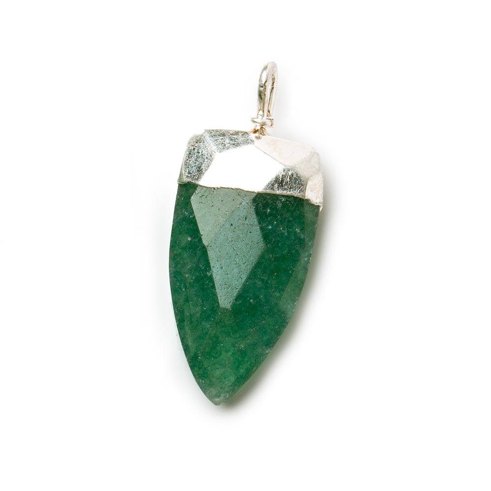 20x10mm Silver Leafed Green Aventurine faceted point focal Pendant 1 piece - The Bead Traders