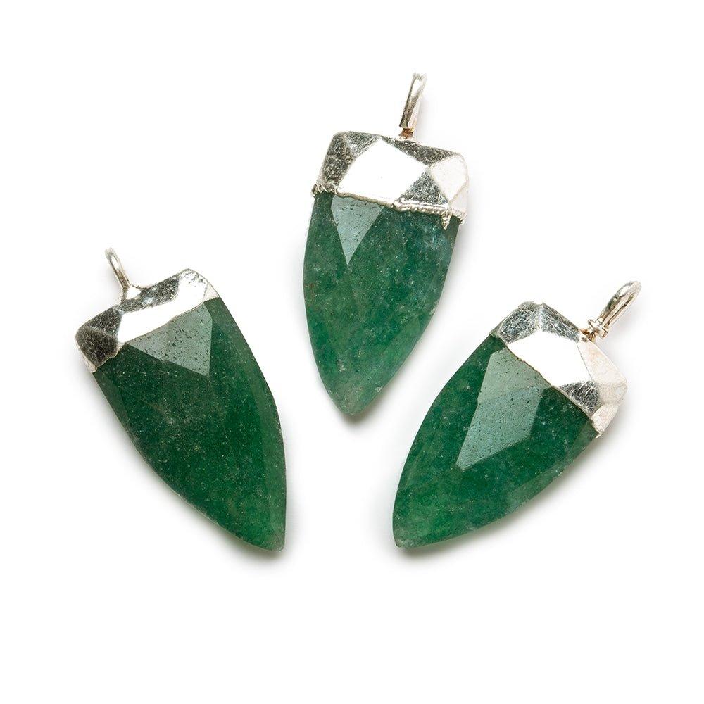 20x10mm Silver Leafed Green Aventurine faceted point focal Pendant 1 piece - The Bead Traders