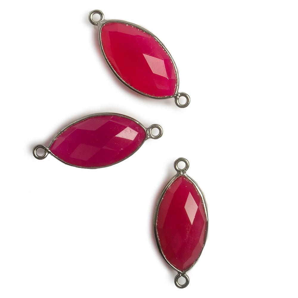 20x11mm Black Gold Bezel Berry Pink Chalcedony Marquise Connector 1 piece - The Bead Traders