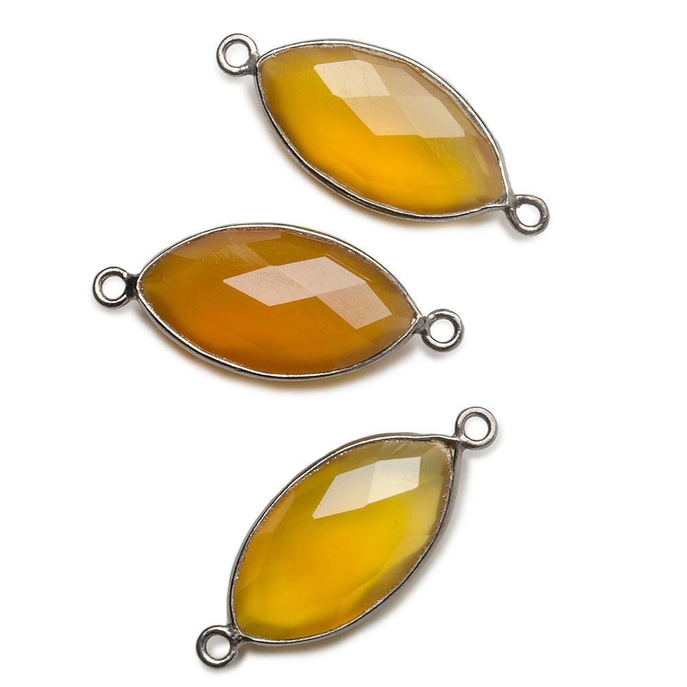 20x11mm Black Gold plated Silver .925 Butterscotch Yellow Chalcedony faceted marquise Connector 1 piece - The Bead Traders