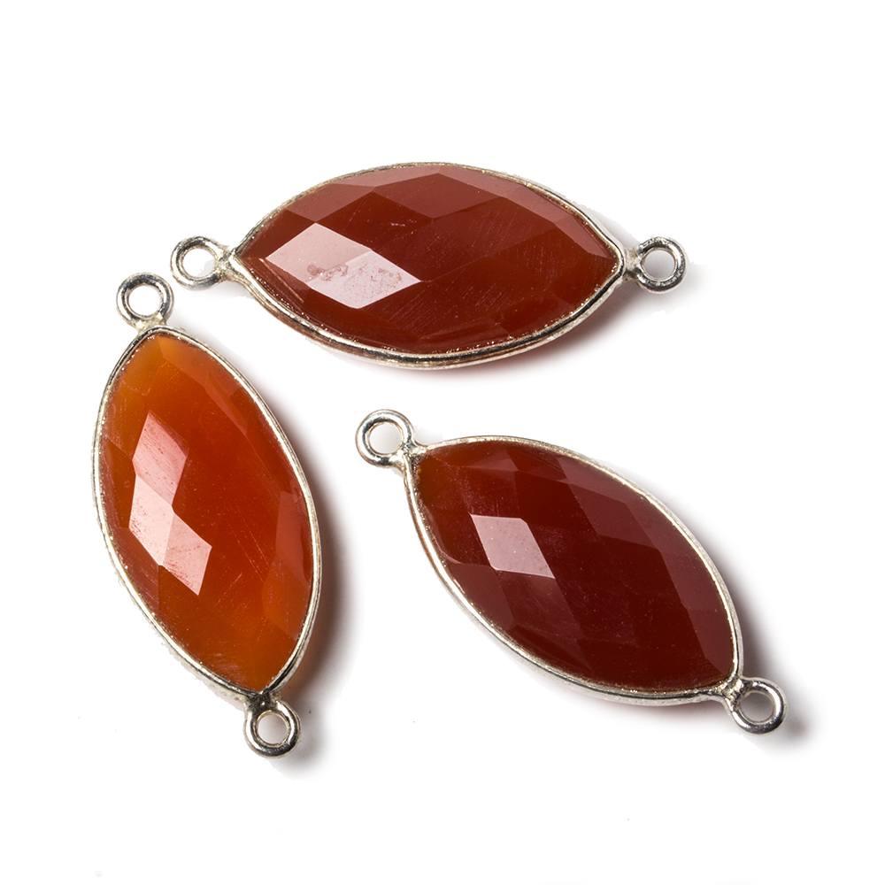 20x11mm Carnelian Marquise .925 Silver Bezel Connector 2 ring charm, 1 piece - The Bead Traders