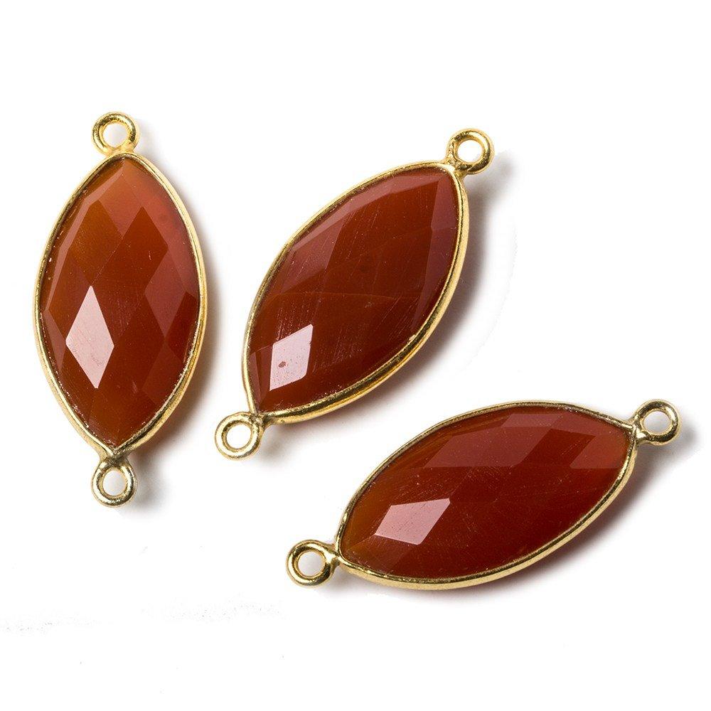 20x11mm Carnelian Marquise Vermeil Bezel Connector 2 ring charm, 1 piece - The Bead Traders