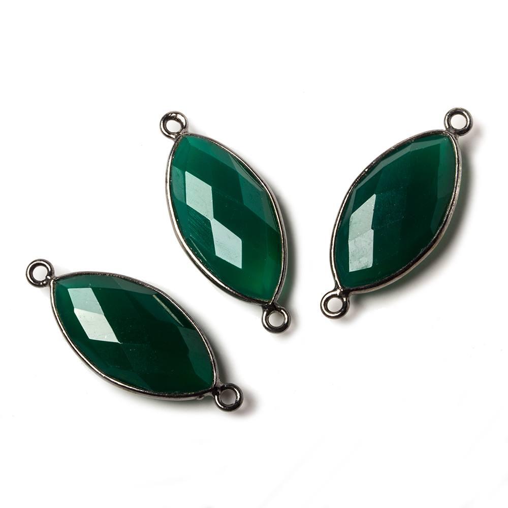 20x11mm Green Chalcedony Marquise Oxidized Silver Bezel Connector 2 ring charm, 1 piece - The Bead Traders