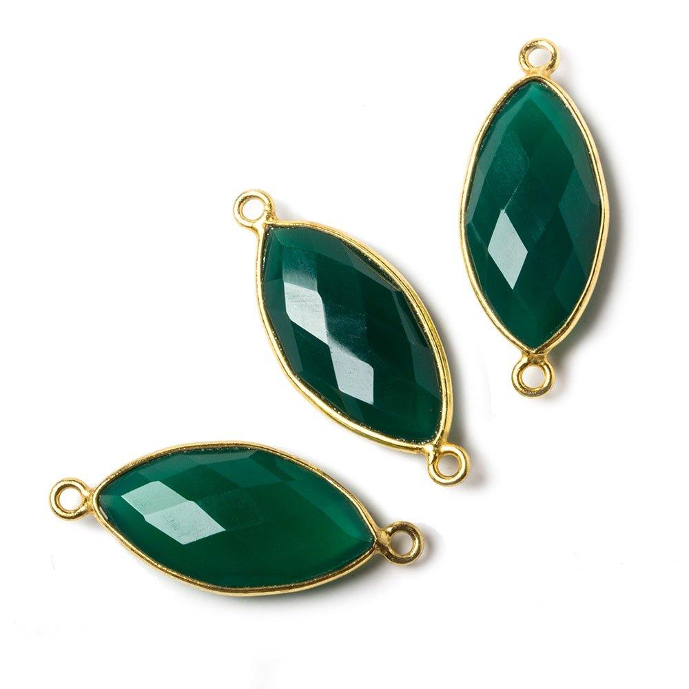 20x11mm Green Chalcedony Marquise Vermeil Bezel Connector 2 ring charm, 1 piece - The Bead Traders