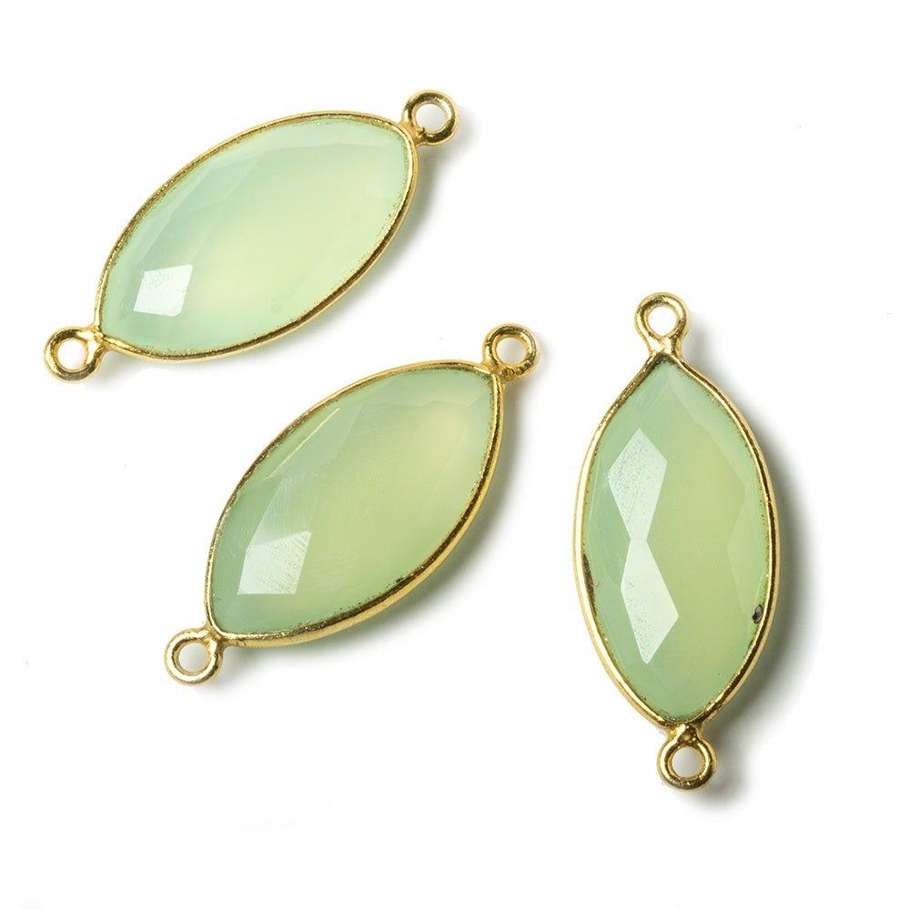 20x11mm Lime Green Chalcedony Marquise Vermeil Bezel Connector 2 ring charm, 1 piece - The Bead Traders