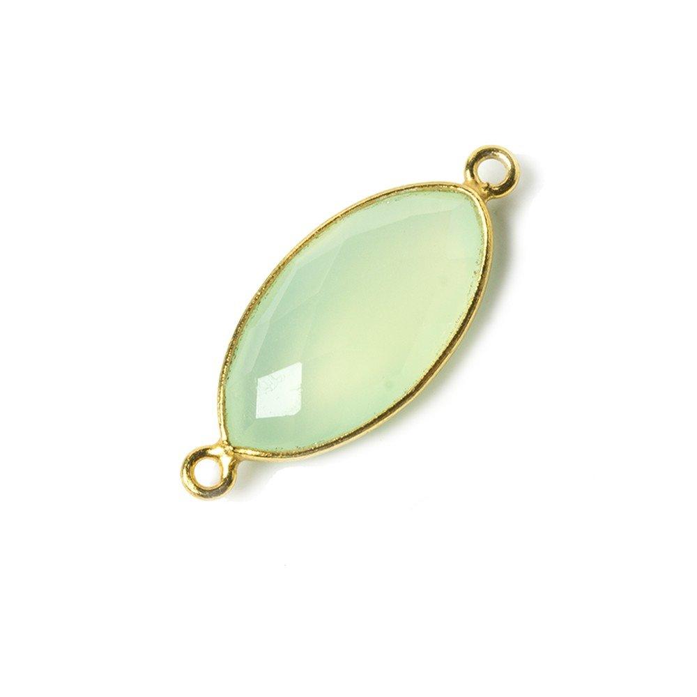 20x11mm Lime Green Chalcedony Marquise Vermeil Bezel Connector 2 ring charm, 1 piece - The Bead Traders