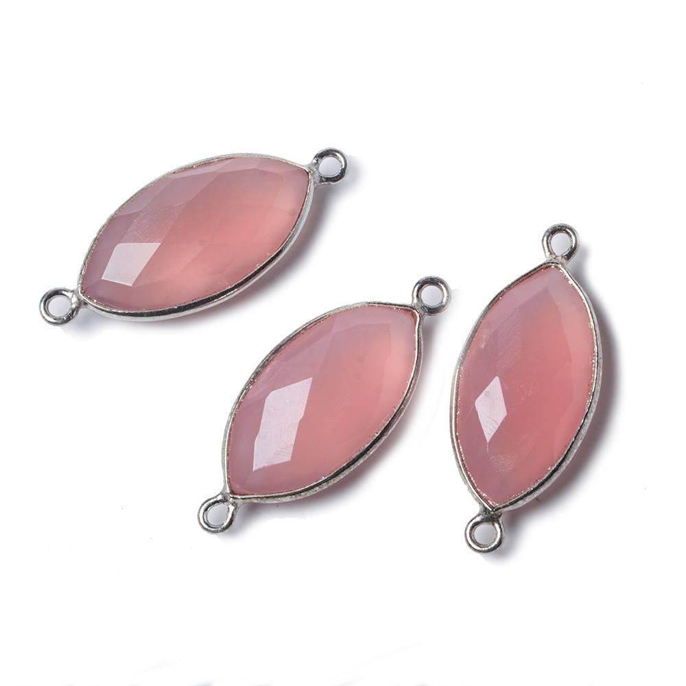 20x11mm Rose Chalcedony Marquise .925 Silver Bezel Connector 2 ring charm, 1 piece - The Bead Traders