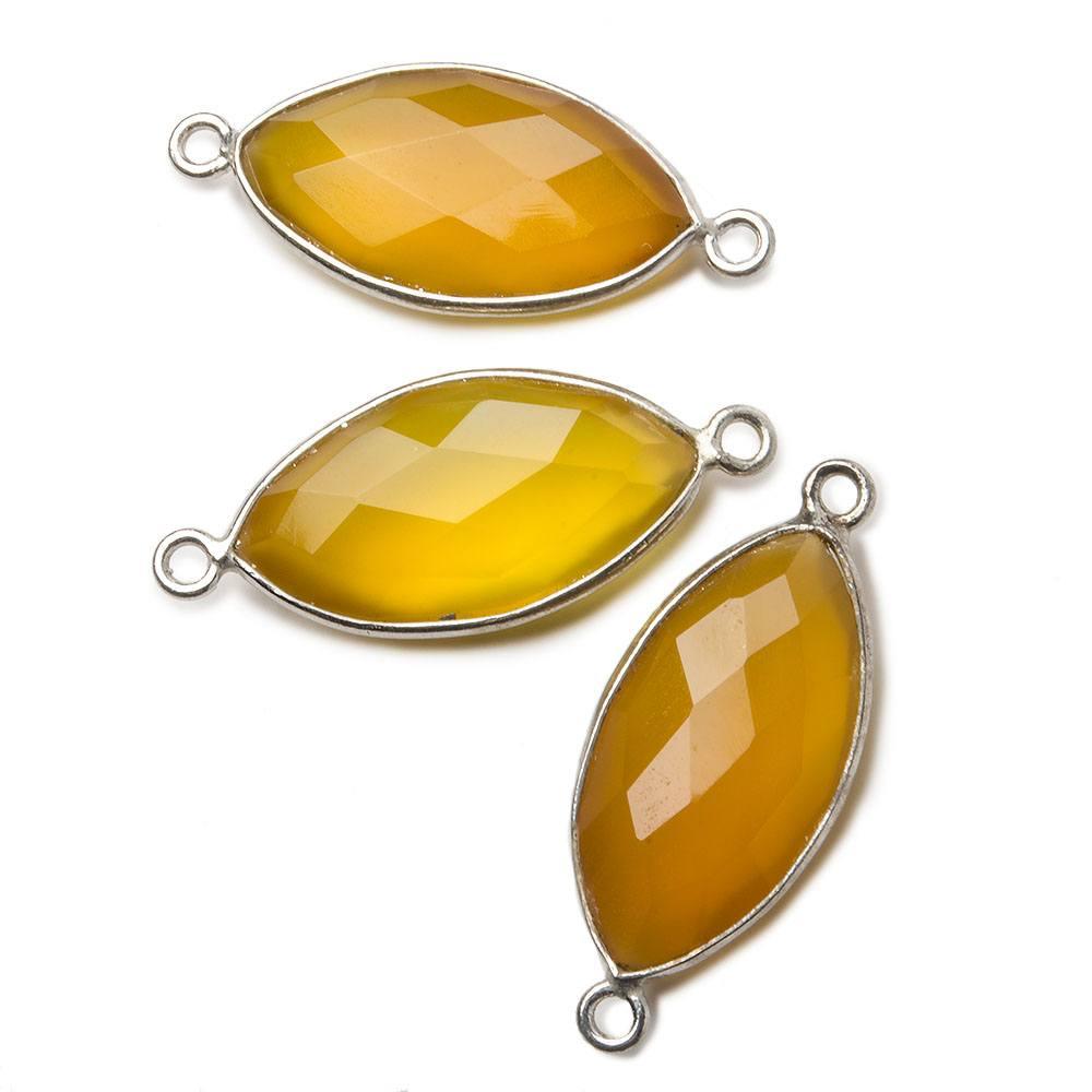 20x11mm Silver .925 Honey Yellow Chalcedony faceted marquise Connector 1 piece - The Bead Traders