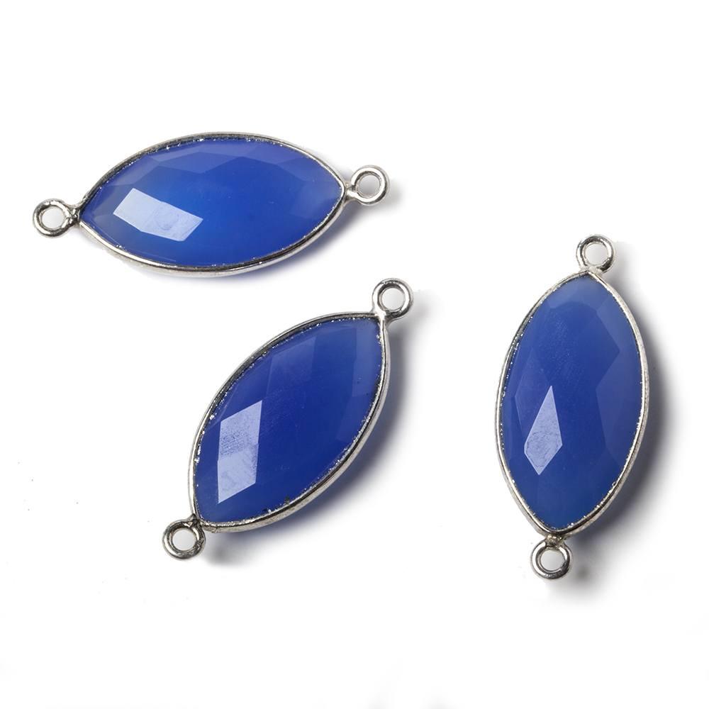 20x11mm Silver Bezel Sea Blue Chalcedony Marquise Connector 1 piece - The Bead Traders