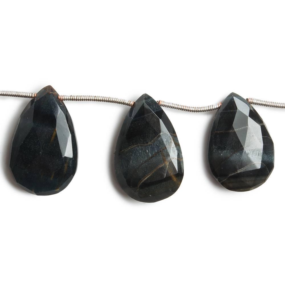 20x12-23x13mm Black Tiger's Eye faceted pear beads 7.5 inch 11 pieces - The Bead Traders
