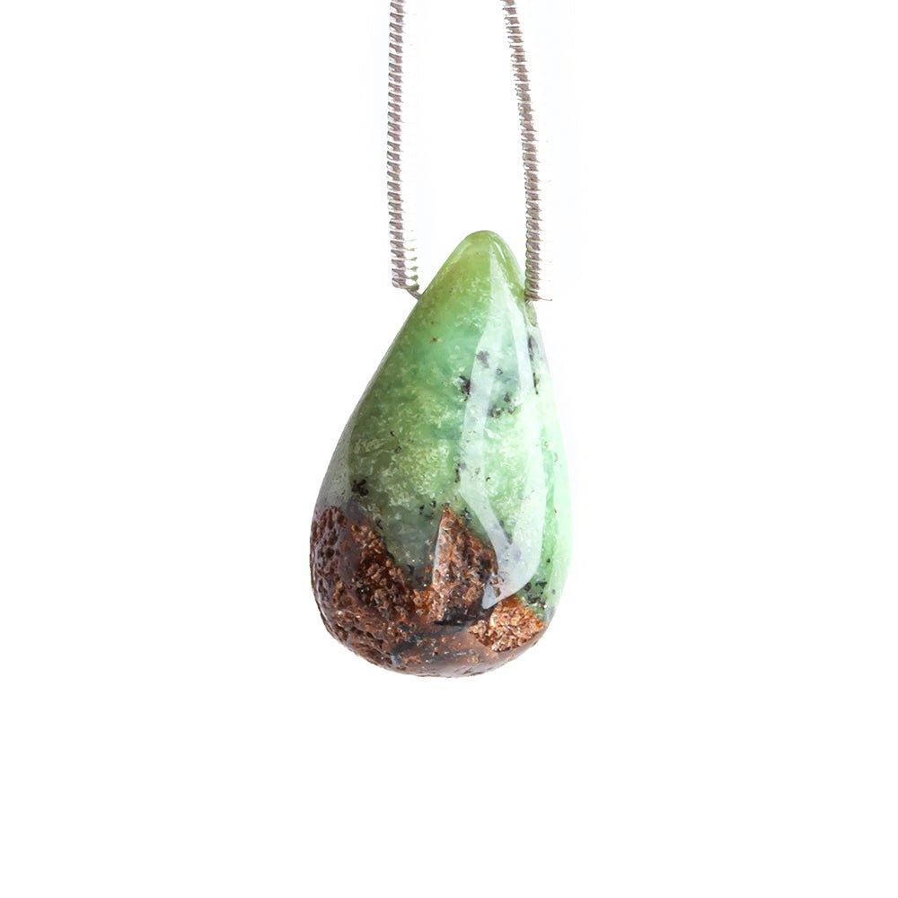 20x12mm-23x12.5mm Chrysoprase with Matrix Plain Teardrop Focal Bead 1 Piece - The Bead Traders