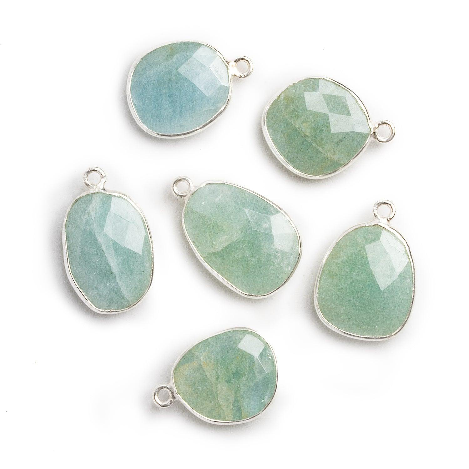 20x13mm Silver Bezeled Aquamarine Flat Nugget Pendant 1 Bead - The Bead Traders