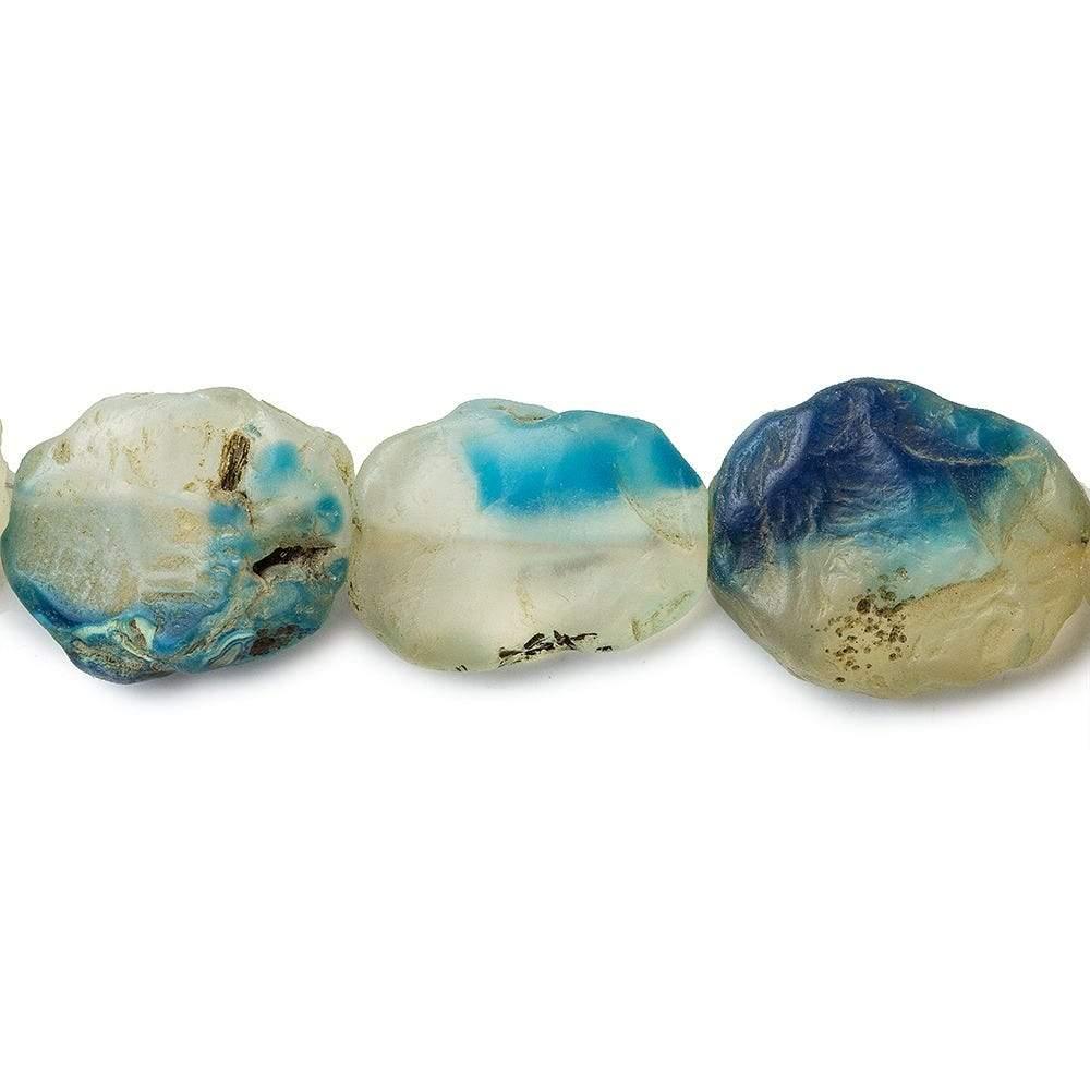 20x15-14x12mm Dark Sky & Water Blue Agate Beads Tumbled Hammer Faceted Ovals 8 inch 11 pcs - The Bead Traders