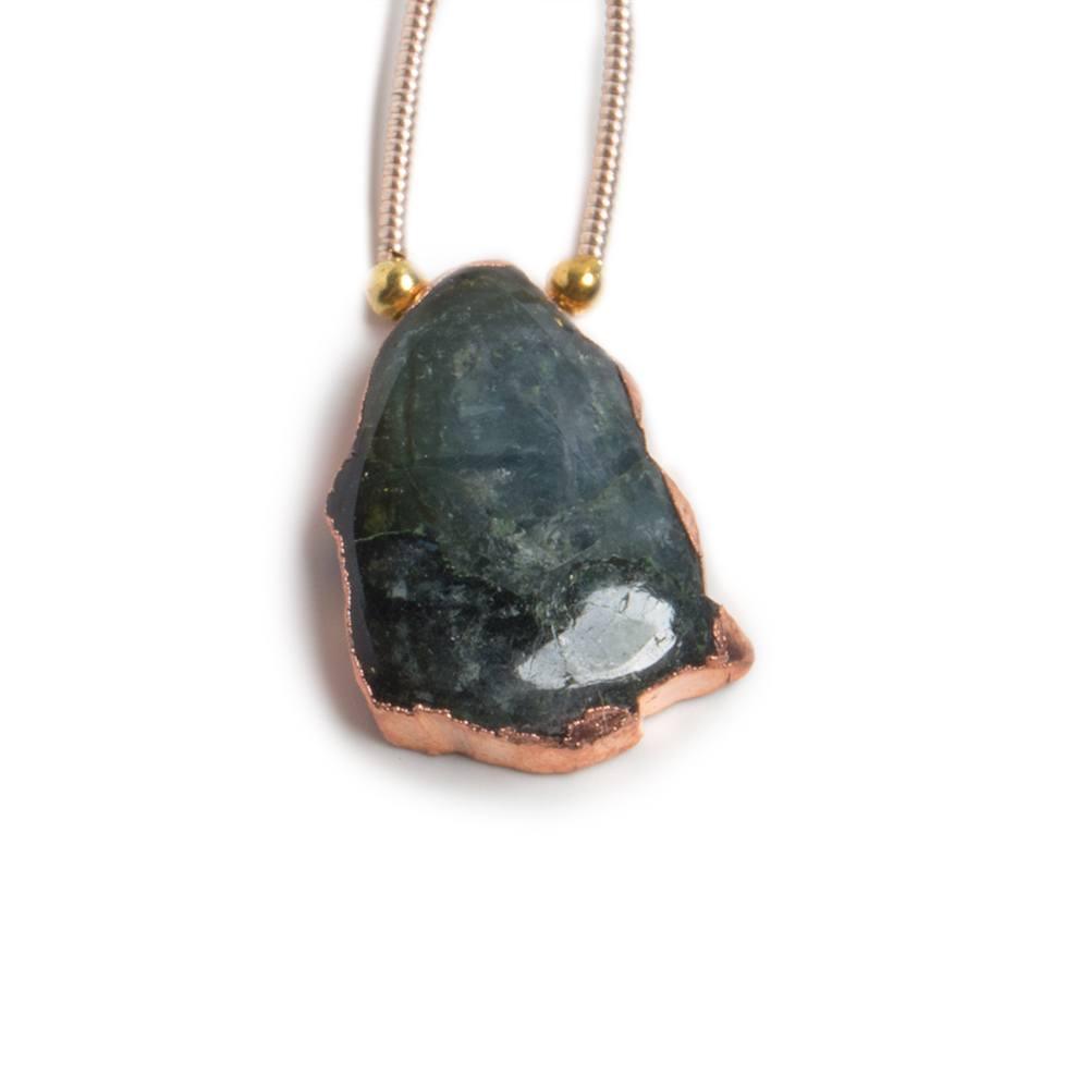 20x15x4mm Rose Gold Leafed Green Tourmaline Slice Focal Bead 1 piece - The Bead Traders