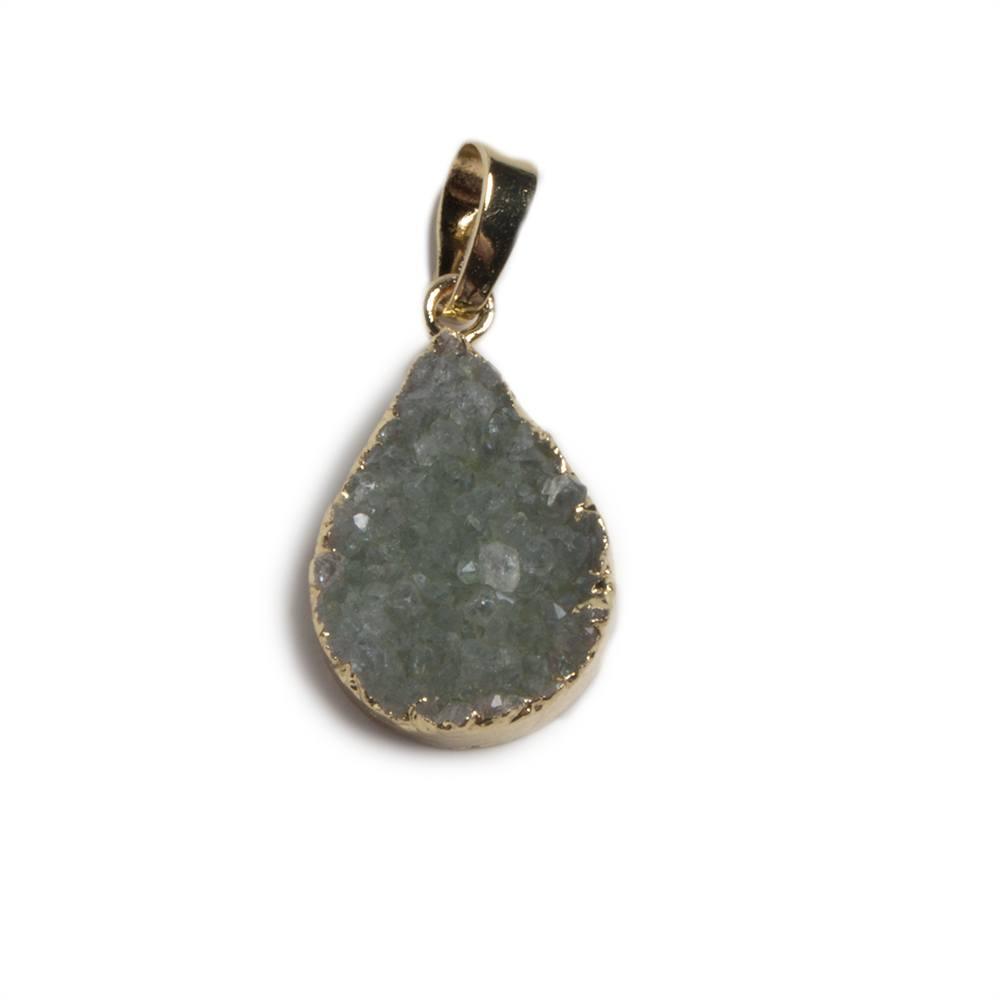 20x15x6mm Gold Leafed Sage Green Agate Drusy Pear Pendant & bail 1 piece - The Bead Traders