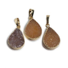 20x15x6mm Gold Leafed Tan Agate Drusy Pear Pendant & bail 1 piece - The Bead Traders