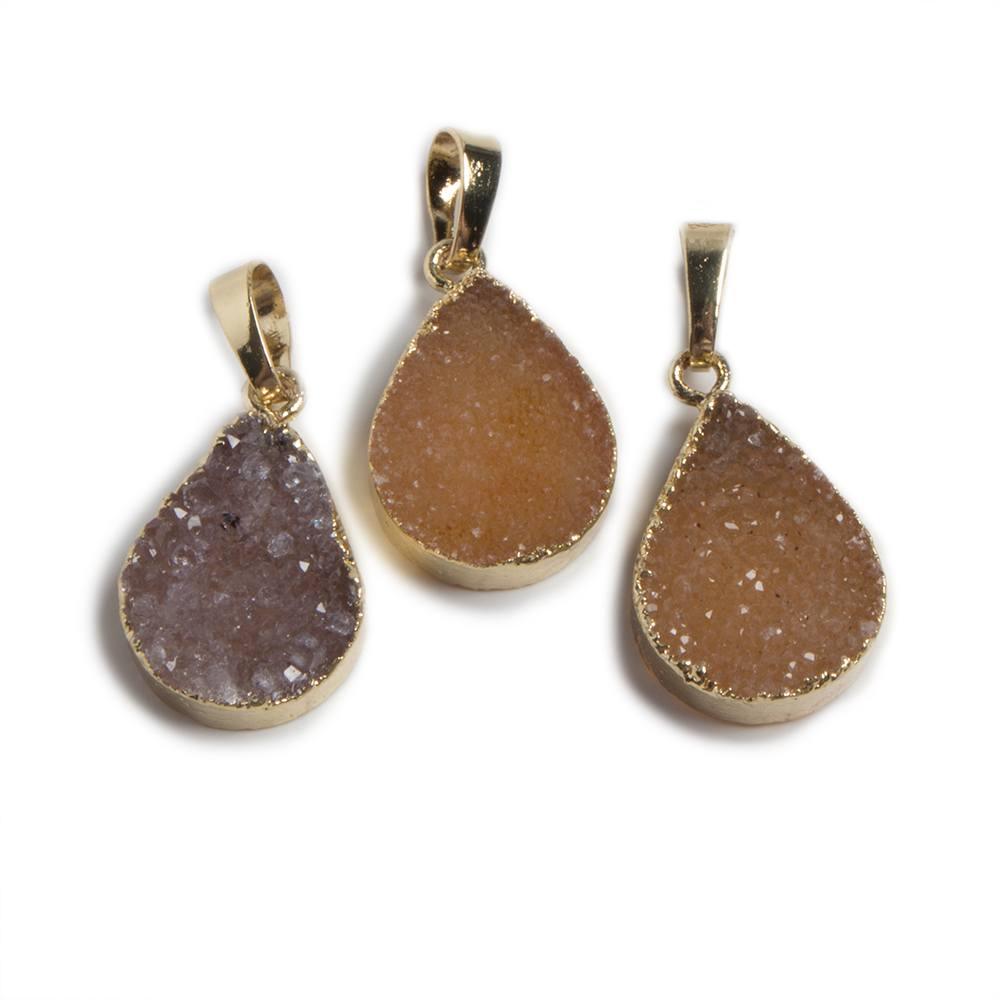 20x15x6mm Gold Leafed Tan Agate Drusy Pear Pendant & bail 1 piece - The Bead Traders
