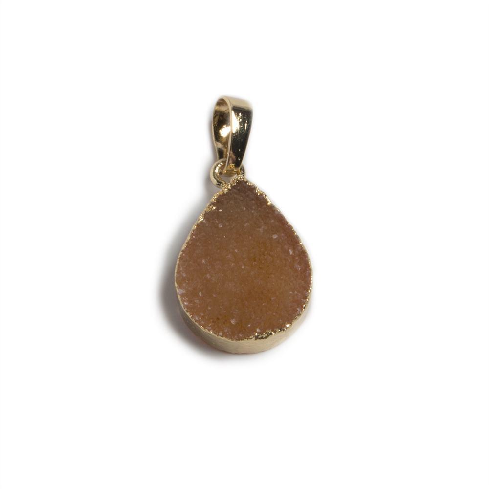 20x15x6mm Gold Leafed Tan Agate Drusy Pear Pendant & bail 1 piece - The Bead Traders