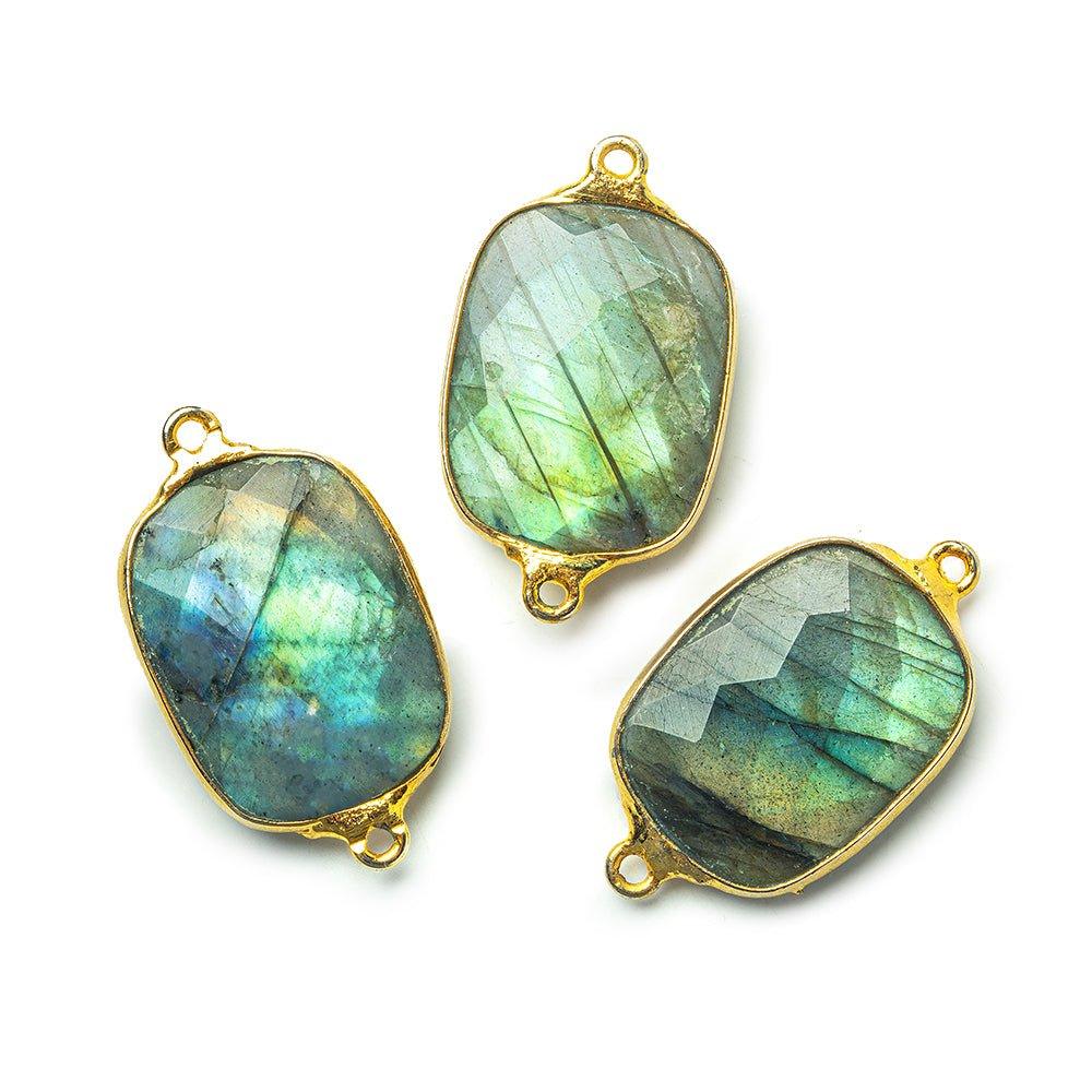 20x16mm 22kt Gold plated Bezel Labradorite Faceted Cushion Connector 1 Focal Bead - The Bead Traders