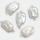20x16mm Silver Bezeled White Rectangle Pearl Connector 1 Piece - The Bead Traders