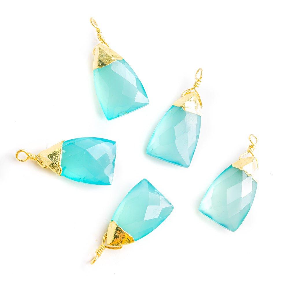 20x9mm Gold Leafed Seafoam Blue Chalcedony Faceted Triangle Focal Pendant 1 Piece - The Bead Traders