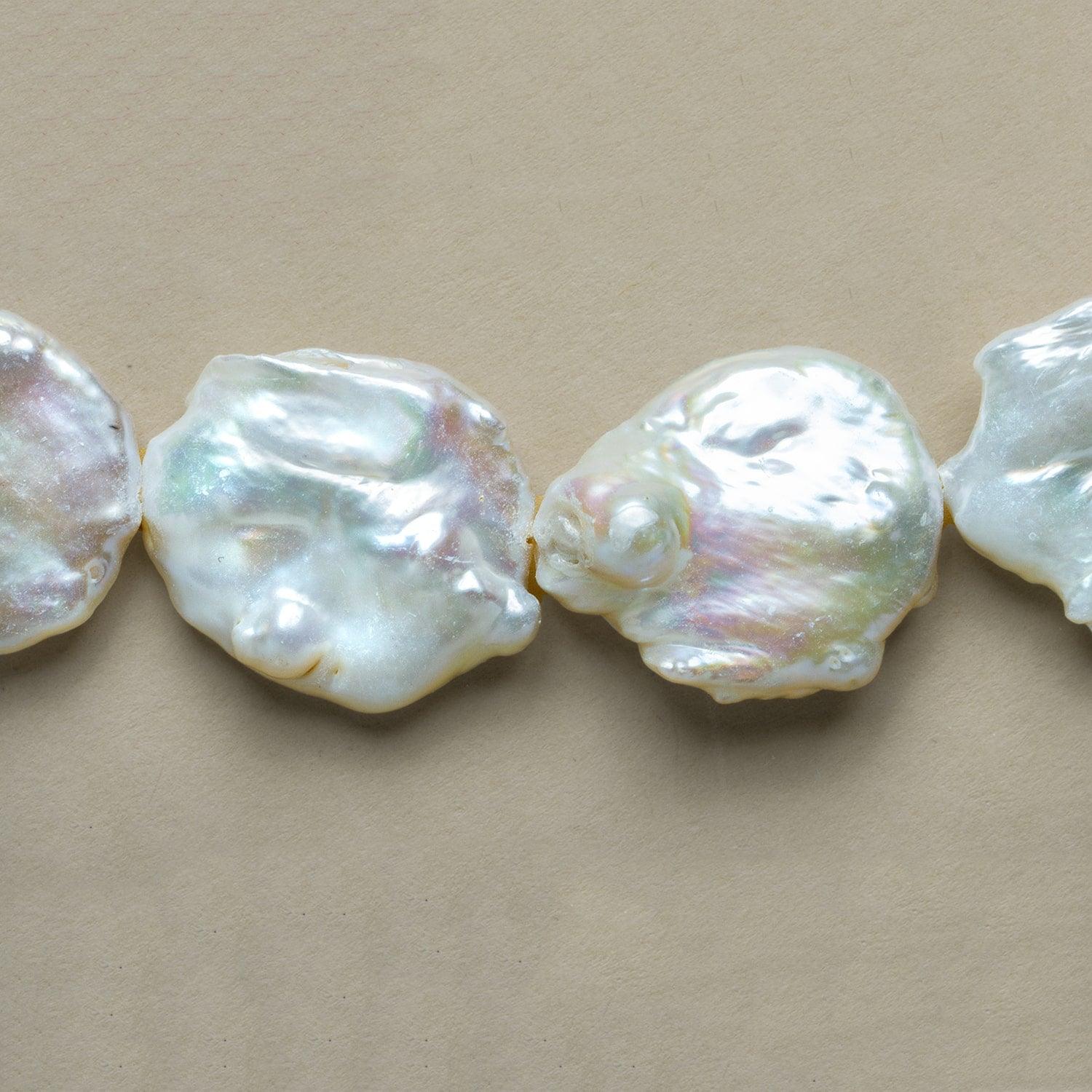 21-23mm White Coin Freshwater Pearls 15 inch 17 pieces - The Bead Traders
