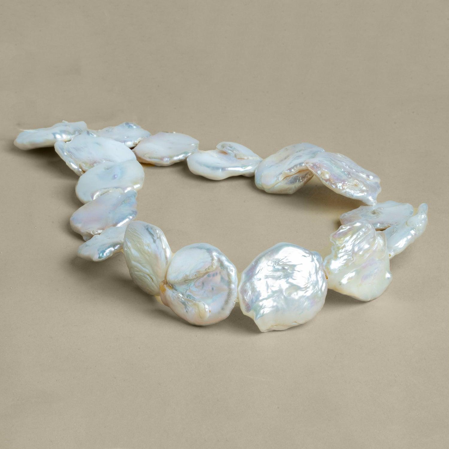 21-23mm White Coin Freshwater Pearls 15 inch 17 pieces - The Bead Traders