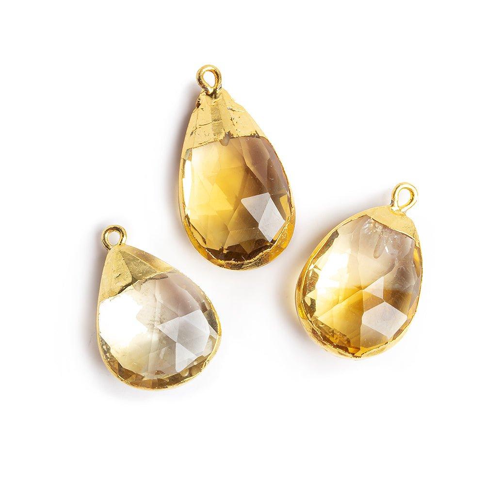 21.5x15mm-26x15mm Gold Leafed Citrine Faceted Pear Focal Pendant 1 piece - The Bead Traders