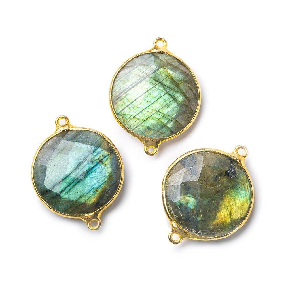 21mm 22kt Gold plated Bezel Labradorite Faceted Coin Connector Bead 1 piece - The Bead Traders