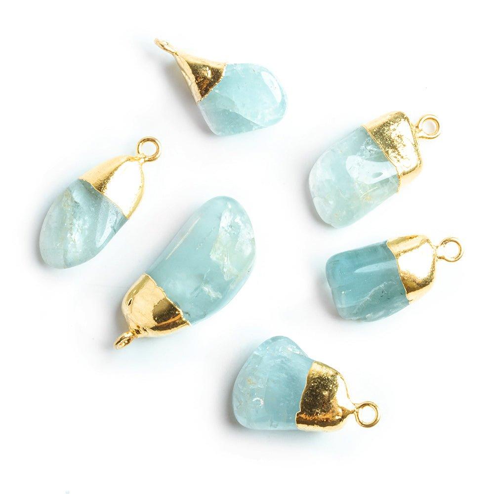 21x10mm-27x13mm Gold Leafed Aquamarine Plain Nugget Pendant 1 Piece - The Bead Traders