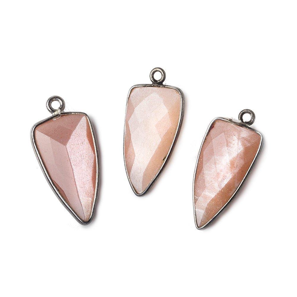 21x11mm Black Gold Bezel Angel Skin Peach Moonstone faceted point - The Bead Traders