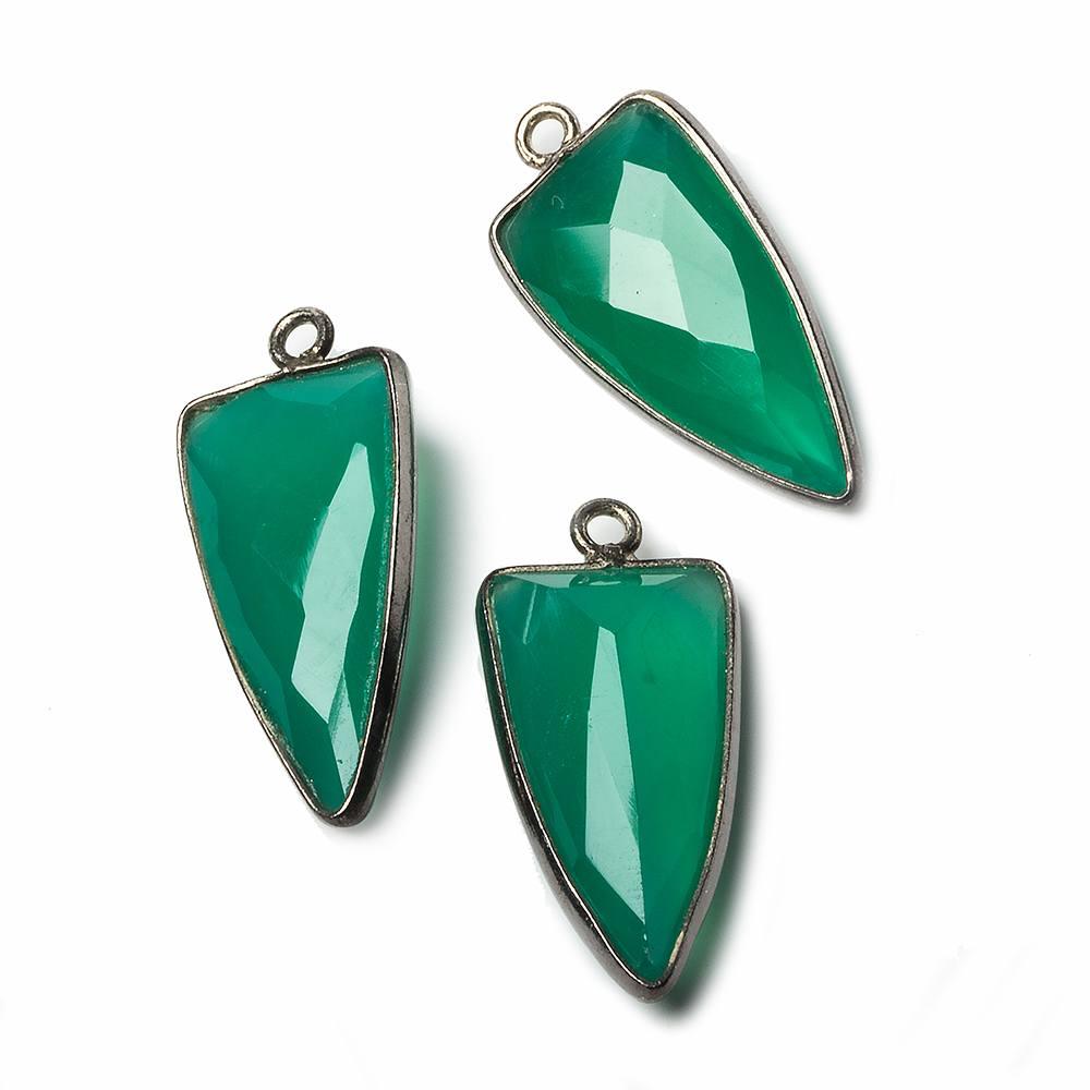 21x11mm Black Gold Bezel Green Onyx faceted point 1 focal bead - The Bead Traders