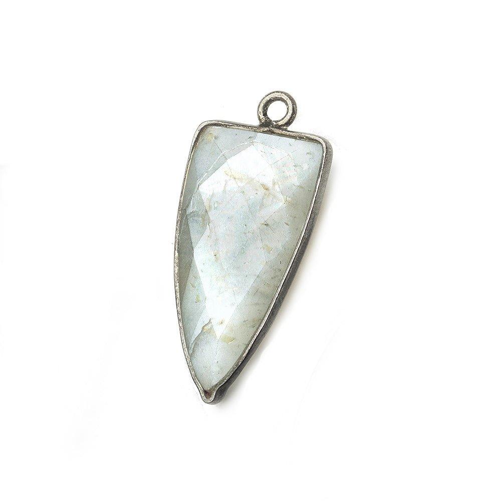 21x11mm Black Gold Bezel Platinum Grey Moonstone faceted point 1 focal bead - The Bead Traders