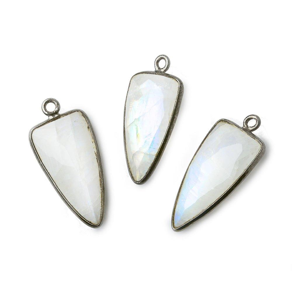 21x11mm Black Gold Bezel Rainbow Moonstone faceted point 1 focal bead - The Bead Traders