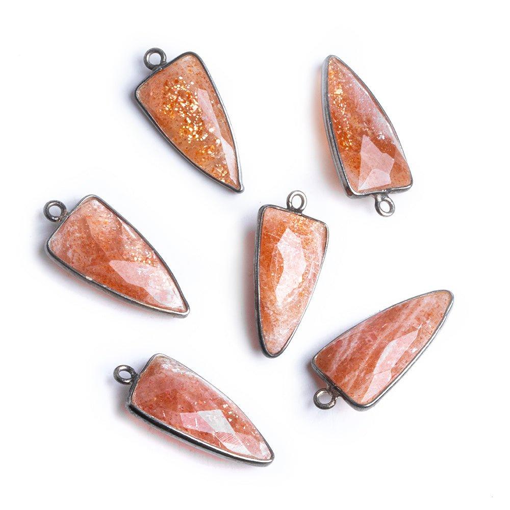 21x11mm Black Gold Bezel Sunstone faceted point 1 focal bead - The Bead Traders