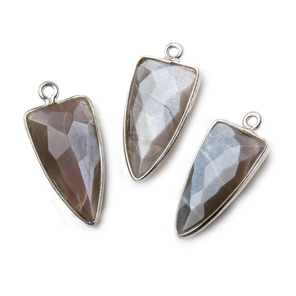 21x11mm Silver Bezel Chocolate Moonstone faceted point 1 focal bead - The Bead Traders