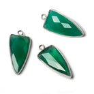 21x11mm Silver Bezel Green Onyx faceted point 1 focal bead - The Bead Traders