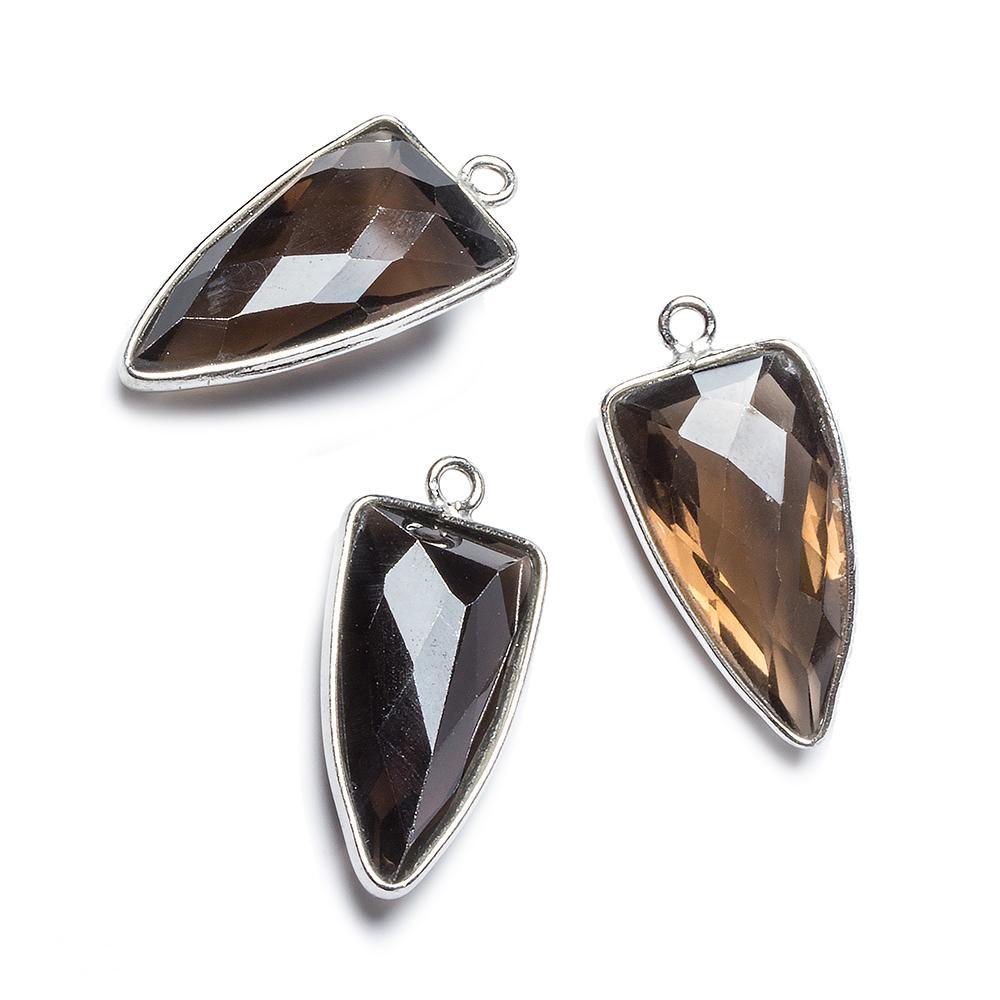 21x11mm Silver Bezel Smoky Quartz faceted point 1 focal bead - The Bead Traders