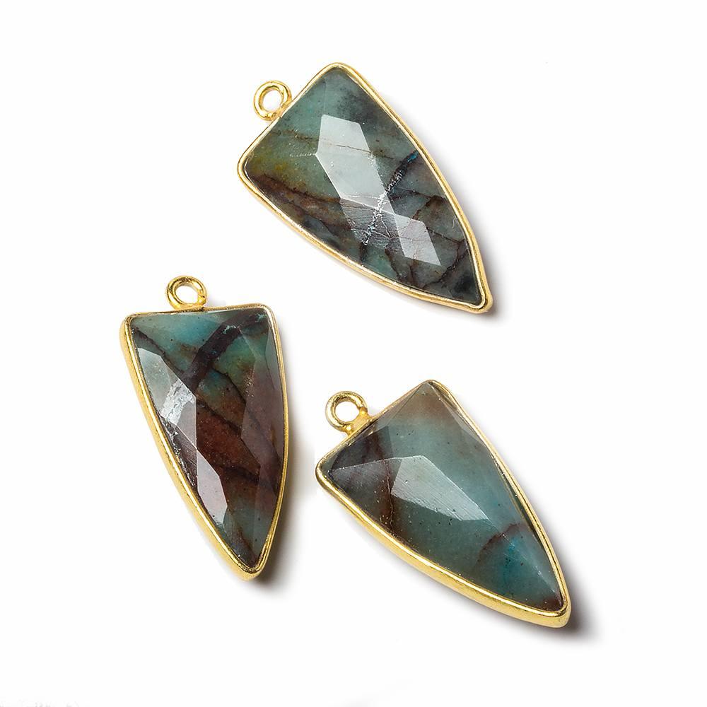 21x11mm Vermeil Bezel Chrysocolla faceted point 1 focal bead - The Bead Traders
