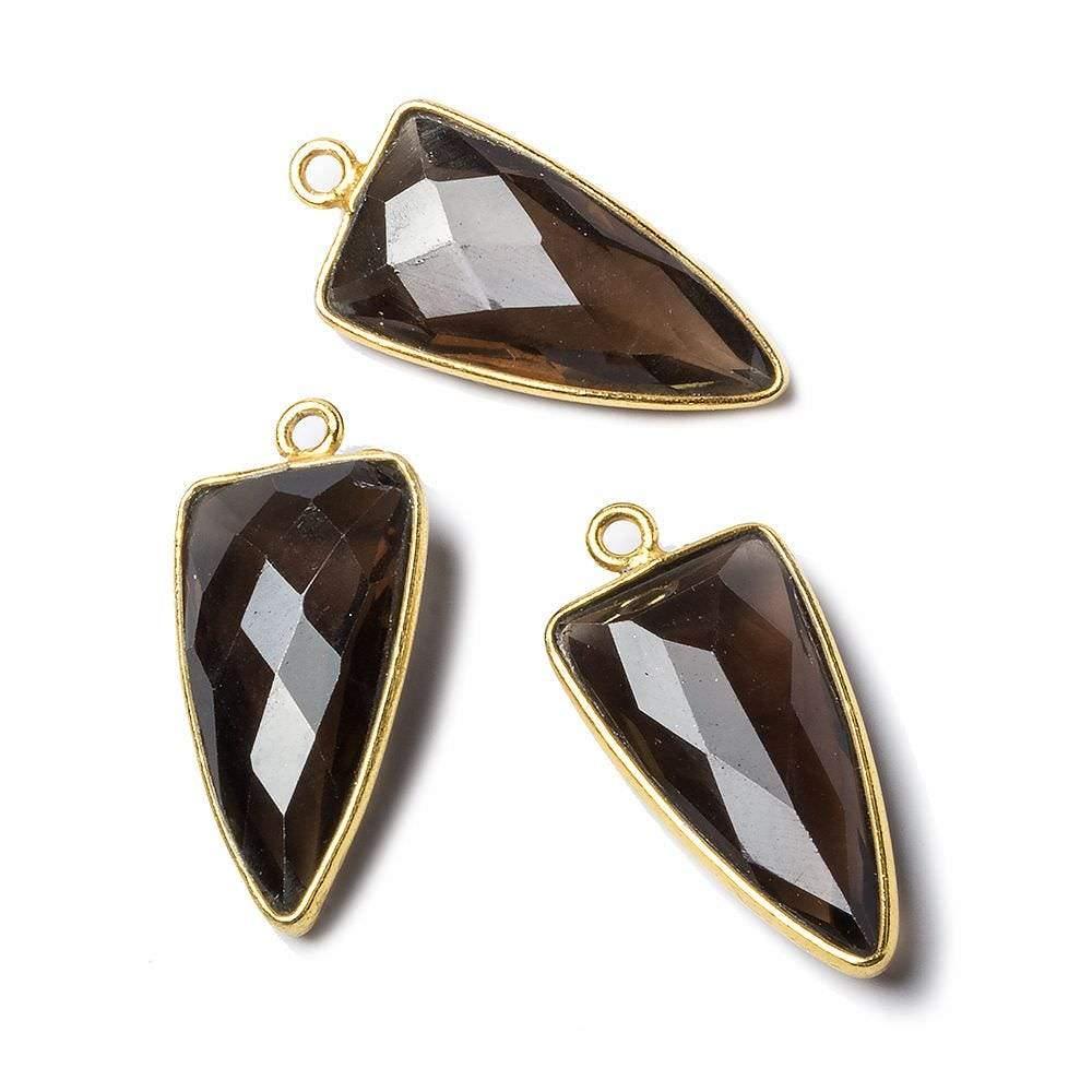 21x11mm Vermeil Bezel Smoky Quartz faceted point 1 focal bead - The Bead Traders